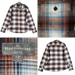 LL Bean Shirt Flannel Snap Womens Size Large Fall Plaid Fleece Slim Shacket